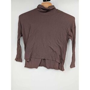 Free People Top Women's SZ S Brown Waffle Cowl Neck Hi-Low Shirt Tunic